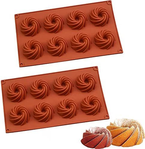 YOUYIKE 2 Stück Mini Gugelhupfform,Mini Donut Backform Gugelhupfformen - 8er Silikon Muffinblech Backformen mit Antihaftbeschichtung für Muffins, Cupcakes, Brownies, Kuchen, Pudding,29x17cm