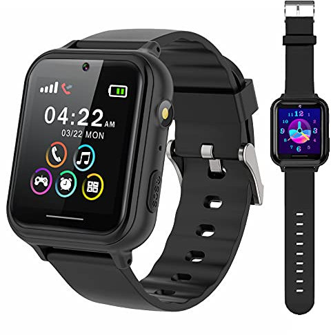PTHTECHUS Smart Watch for Kids - Boys Girls Smartwatch with 2-Way Phone Calls SOS Games Music MP3 Player HD Selfie Camera Calculator Alarm Timer 12/24 Hours for 4-12 Years Old Students