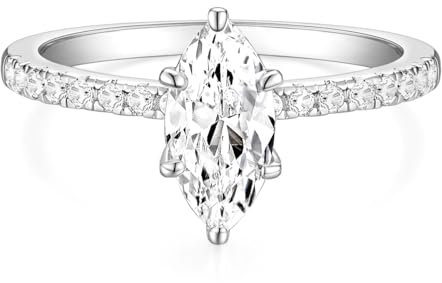 TIGRADE 2CT Engagement Ring for Women Marquise Cut Cubic Zirconia Wedding Band CZ Promise Anniversary Ring Size 3-12, Silver, Size 8.5