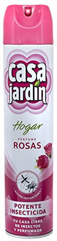 CASA JARDÍN | Insecticide Aérosol | Avec parfum de roses | Formule efficace pour les espaces extérieurs et intérieurs | Efficace contre les insectes volants et rampants | Longue durée | 600 ml
