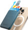 Sinjimoru Magnetic Card Holder for iPhone, Vegan Leather, Compatible with MagSafe, M-Pull Tab Wallet - Marine Blue