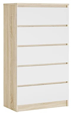 3xE living Byrå med 5 lådor, färg: Sonoma ek/vit, A: 70 x 125 x 39 cm