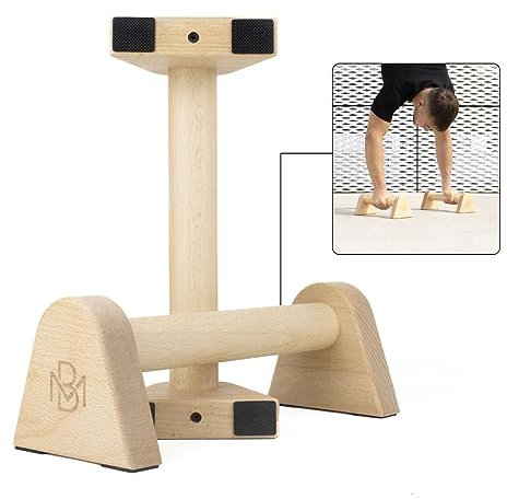 BMOTION Premium Holz Liegestützgriffe/nachhaltige und rutschfeste Calisthenics Parallettes/Yoga, Liegestütze oder Handstand Griffe/Push Up Bar für In- und Outdoor/Minibarren