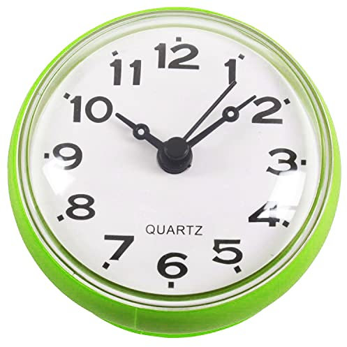 Doumneou Orologio da parete impermeabile con ventosa, 7 cm, per cucina, bagno, doccia, colore: verde