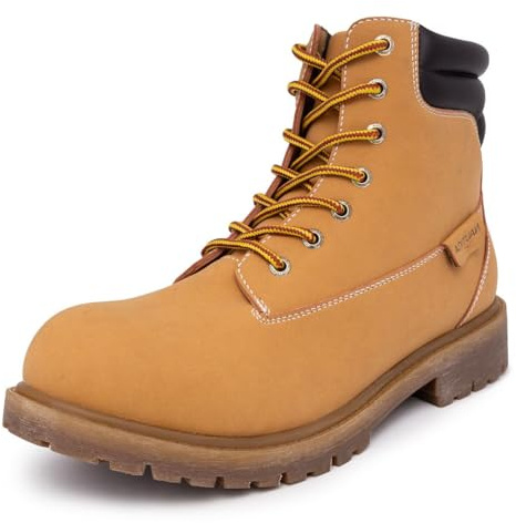 Nautica Mens Casual Lace Up Ankle Boots High Water & Slip Resistant Outdoor Lightweight Utility Leather Shoes for Work, Winter, Walking, Construction., Honey-pattox, 10.5