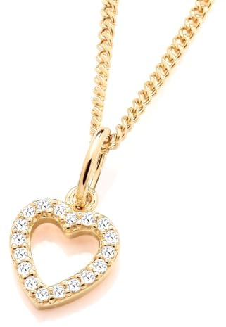 Old English Jewellers 9ct Yellow Gold on Silver Cubic Zirconia Small Love Heart Pendant Necklace + 16 18 20 inch Chain (20)