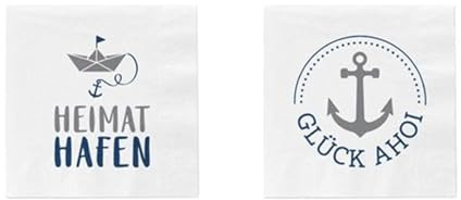 Cepewa - 66557 - Lunch Servietten Set, Papier, 40 Stück, Glück Ahoi/Heimathafen, Je 20 pro Design, 33cm x 33cm