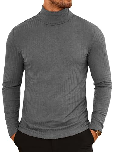 COOFANDY Pull à Col Roulé pour Homme T-Shirt à Manches Longues Chaud Casual Tricot Pulls Hiver Slim Fit Gris foncé S