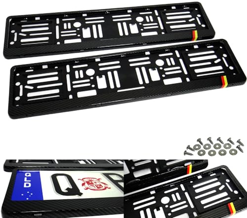 RZG 2x Soporte para matrícula de fibra de carbono efecto hidrográfico para coches del Reino Unido y la UE, marco envolvente, coche alemán Deutschland
