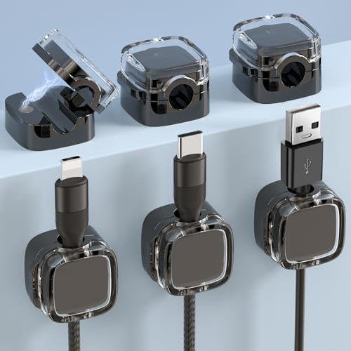 URAQT skrivbordskabel städad, 6 st uppgraderad svart magnetkabel städad, Srong självhäftande kabel städad clips Desktop sladdhållare, magnetisk kabelorganisator för hemmakontorsbruk