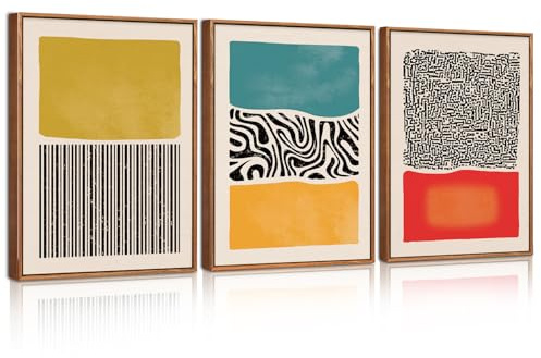 HPNIUB Boho Framed Canvas Set Mid Century Color Block Wall Art 30x40cm