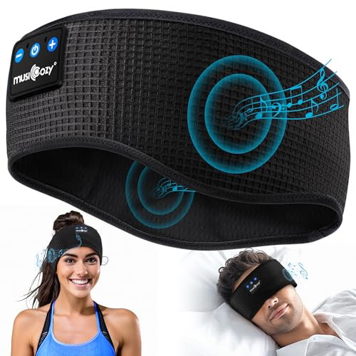 MUSICOZY Schlafkopfhörer Bluetooth 5.4, Schlaf Kopfhörer Sport-Kopfhörer 14+STD Spielzeit Kopfhörer Schlafen mit HiFi-Stereo, Ergonomisch Tech Gadgets für Seitenschläfer (Olivschwarz, L)
