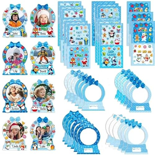 24 Sets DIY Paper Photo Frames-Snow Globe - Winter Bulletin Board Decorations DIY Photo Frames Fun Snow Globe Snowman Snowflake Crafts Winter Christmas Classroom Home Office Holiday Party Activities