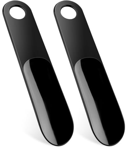 Teepacioka Kunststoff Schuhlöffel, 2er-Pack Shoe Horn, 18,7 cm Lang Mini Schuhanzieher, Kurzer Schuhhelfer mit Wandhalterung (Schwarz - 2er)