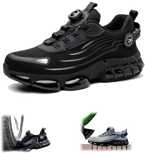 Donubiiu SafeStep - Zapatos de seguridad ortopédicos Safestep S3, ergonómicos y analgésicos, antipinchazos, seguros antipunción, Negro , 43 EU