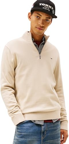 Tommy Jeans Uomo Pullover con Zip Light con Colletto alla Coreana, Beige (Gulf Sand), XXL