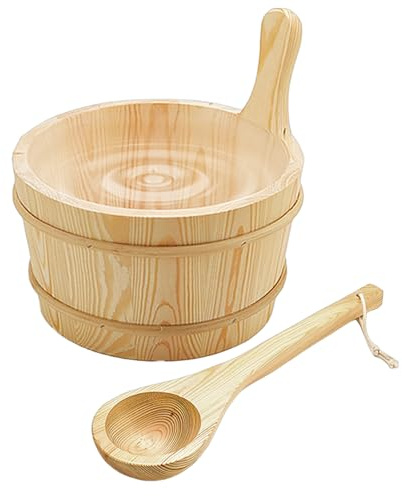 Kit de sauna – Accesorios de cubo de sauna de madera, a prueba de fugas, 4 litros de capacidad, suministros de ducha de madera para el hogar, jardín, casa, hotel, apartamento, patio trasero, baños de