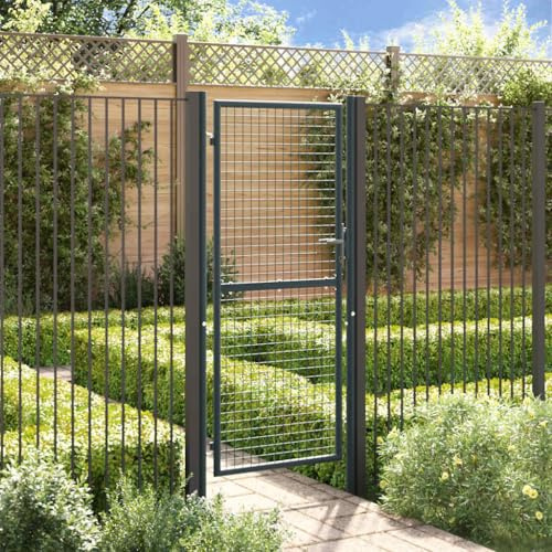 Portail d'entrée à double battant, en acier galvanisé, 100 x 200 cm, gris, pour jardin, terrasse