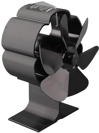Keenso Ventilateur Domestique avec Démarrage Automatique, 6 Pales, économie D'énergie, pour Poêle à Gaz et à Granulés de Bois, Utilisateurs Hors Réseau, Alliage D'aluminium, Couleur Noire