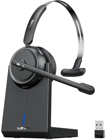 LEVN Wireless Headset 5.2, Wireless Headset with Mic for Work with(Noise Cancelling),Bluetooth Headphones for Work from Home/Office/PC/Computer/Center(Black)