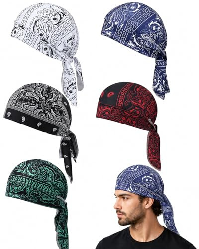 5 bandane da uomo e donna, motivo cachemire, leggere, traspiranti, ad asciugatura rapida, con vestibilità elastica, 55-58 cm, fodera interna per casco da moto, per sport estivi, corsa, equitazione