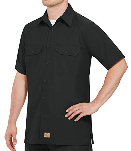 Red Kap Men's Industrial Work Shirt, Regular Fit, Short Sleeve, Black, 4X-Large Tall