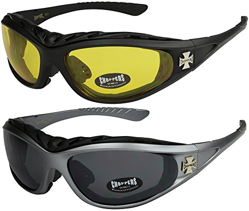 X-CRUZE Choppers - Pack de 2 gafas de sol con acolchado acolchadas hombre mujer moto bici nocturnas - 1x Modelo 03 (negro/amarillo tintado) y 1x Modelo 07 (antracita/negro tintado) - Modelo 03 + 07 -
