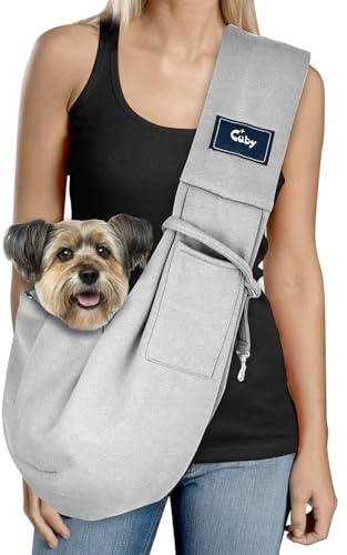 Cuby Marsupio per cani e gatti, reversibile, a mani libere, con design morbido e borsa a secchiello, adatto per cuccioli, cani di piccola taglia e gatti, per viaggi all'aperto (grigio classico)