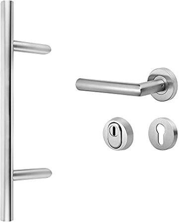 ck-türbeschläge Stoßgriff 45° m. ES1 zert. Schutzrosette ZA Edelstahl matt/Griff New Orleans (800/600 mm DIN-Links)