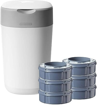 Tommee Tippee Twist and Click Advanced Nappy Bin Starter Set, Eco-Friendlier System with 6x Refill Cassettes with Sustainably Sourced Antibacterial GREENFILM, White