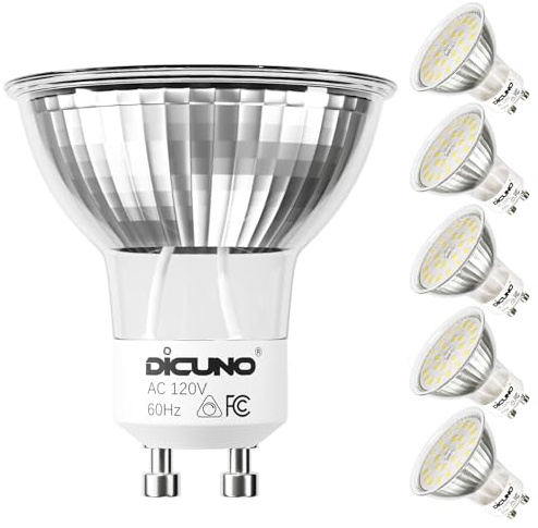 DiCUNO GU10 LED Bulb Dimmable, Daylight White 5000K, 60W Equivalent, High Brightness 700LM, MR16 GU10 LED Bulb for Track Lighting, 120V 6W Light with 120° Beam for Kitchen, Range Hood, Pack of 6