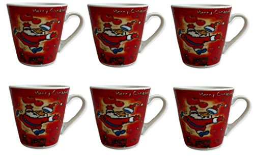 Set 6 Tazzine Tazze Caffe' Natalizie Natale Senza Piattini in Ceramica