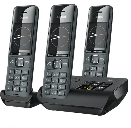 Gigaset Family A Trio - Three Handsets - Cordless DECT Telephone with an Answering Machine - Timeless and Elegant Design, Black [UK Version]