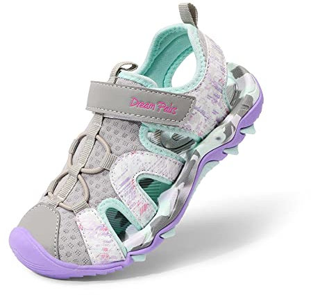 DREAM PAIRS Mädchen Geschlossene Sandalen Sommer Jungen Sportsandalen Kinder Outdoor Strandsandalen Klettverschluss Atmungsaktiv Verschleißfest Unsex,Size 34,Hellgrau/Lila,SDAS2305K-E