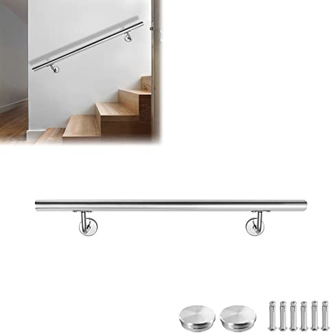 Froadp Pasamanos de acero inoxidable, 60 cm, pasamanos de pared, incluye soporte de pared y tapas de pared, soporte de pared, barandilla de entrada, parapeto para interiores y exteriores