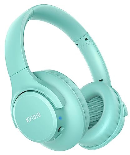 KVIDIO Auriculares Inalambricos Bluetooth, 65 Horas de Reproducción Auriculares Bluetooth, Cascos Ligeros Plegables con Micrófono, Graves Profundos (Negro) (Verde)