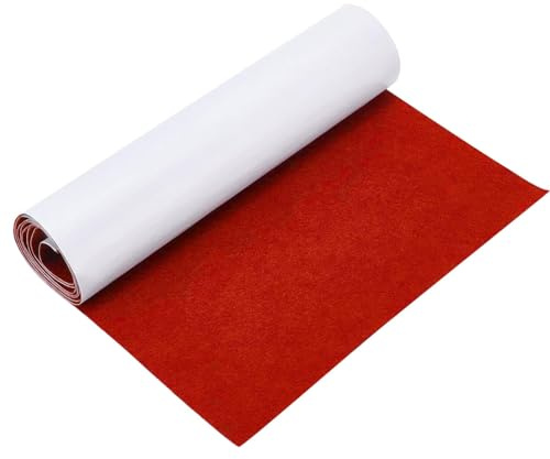 Feutrine Autocollante Tissus Autocollant - 40 x 220 cm Feutrine Rouleau, pour Doublure de boîte, sous-Verre, Tapis de tiroir, Voiture, Pieds de Chaise, Pieds de Table, 1 mm d'épaisseur, Rouge