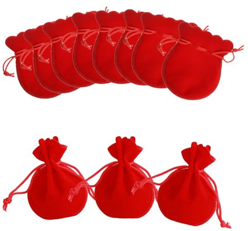 Spldsun 50 pezzi Sacchetto Velluto, Sacchetti Gioielli Piccoli, Sacchetti Velluto con Coulisse, per gioielli, monili, dolci, piccoli regali, per evitare graffi (7 x 9 cm, Rosso)