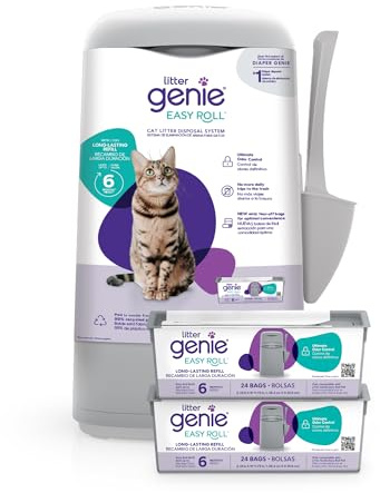 Bundle of Litter Genie Easy Roll Pail & Refill | Cat Litter Box Waste Disposal System for Odor Control with 2 Long Lasting Refills (24 Bags Each)