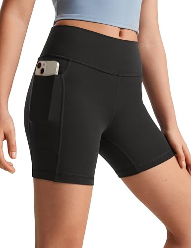 CRZ YOGA Chicas Butterluxe Shorts con Bolsillos Deportivos de Motociclista Niños Adolescente Activo Bailar Yoga Correr Negro S