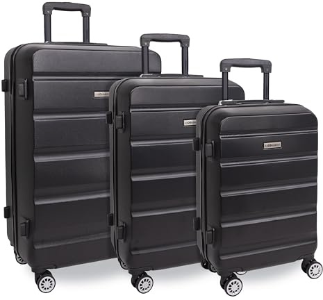 Leonardo® Juego de Maletas 3 Piezas | Maleta con Cerradura TSA | Maleta de Viaje | Bolsa de Viaje con 4 Ruedas Dobles | Equipaje de Mano | Trolley | Maleta Rígida | Juego S-M-L | Venecia | Negro