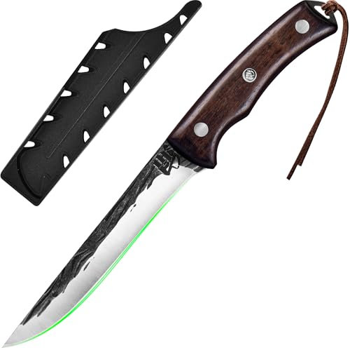 FULLHI Urbeningskniv, flerfärgat handtag, kökskniv med full tånge, kniv för fisk och urbening i högkolstål för utomhuscamping och BBQ, julklappar för kvinnor och män (Brun, 6.1)