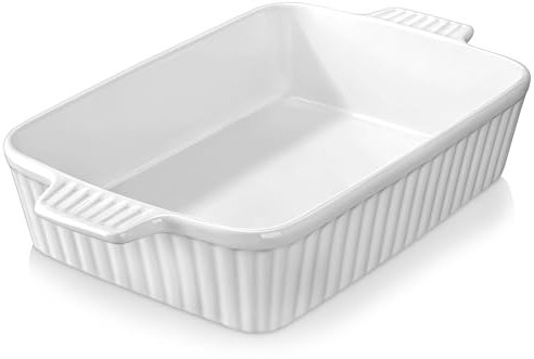 MALACASA Serie BAKE, Fuente Rectangular de Porcelana para Horno de 4200 ml, Fuente Grande para Horno con Asas para Gratinados y Guisos, Apta para Lavavajillas, Color Blanco