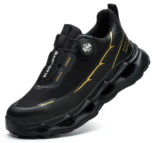 Blacklonng Safety Trainers for Mens Women Lightweight Steel Toe Cap Trainers Work Safety Shoes Breathable Ladies Safety Boots Non Slip Sneakers Size 8 389 Black 42