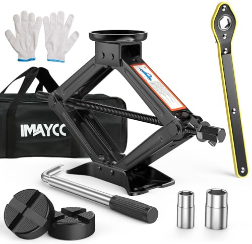 Universel Cric Voiture 2T, Crique Voiture avec 2 Tampon Caoutchouc, Évite les Rayures sur la Carrosserie,Acier Allié Premium,Portable Cric de Levage avec Clé pour Écrous de Roue,Kit Urgence Automobile
