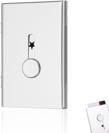 Porte-cartes de visite en métal avec clé USB – Organiseur de cartes de visite – Étui coulissant en alliage d'aluminium, élégant et durable – Portefeuille portable de poche pour homme et femme (argenté