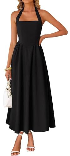 XFSRG Robe Femme Sexy Dos Nu sans Manches Col en Carrée d'Été Longue Bohème Maxi Robes pour Soirée Cocktail Party(Noir/S)