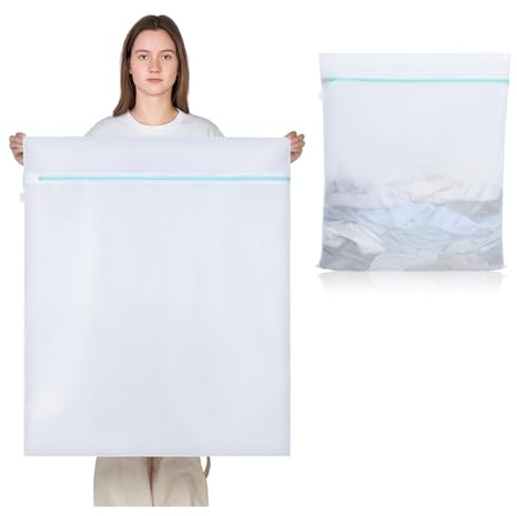 OTraki 1 sacchetto portabiancheria grande, 70 x 90 cm, con chiusura lampo, riutilizzabile per lavatrice, sacco per biancheria, cappotti, tende
