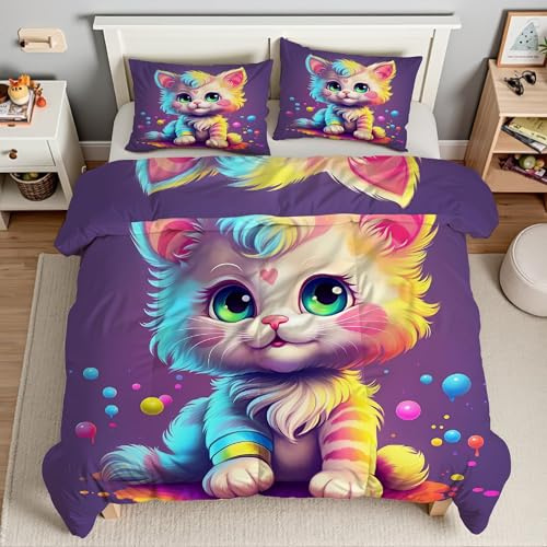 Piumino Matrimoniale Gattini Dei Cartoni Trapunte Gocce D'Acqua Piumone Imbottito Resistente Lavabile, Super Morbida Trapunta, piumini 200x200 cm in Microfibra Reversibile e 2 Federa 50x80 cmT70