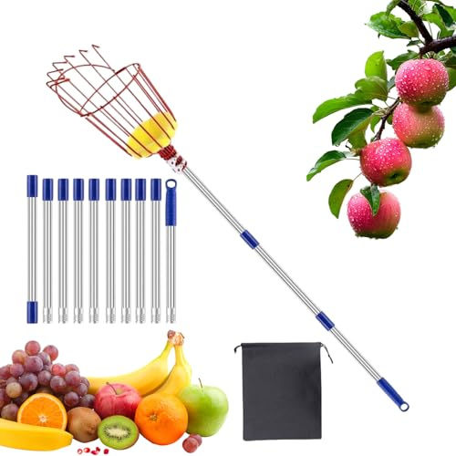 Recolector de Frutas, Recolector de Árboles Frutales de 4 m, Herramienta Portátil de Recolección para Naranjas, Limones, Melocotones, Peras, Granadas, Aguacates y Huertos